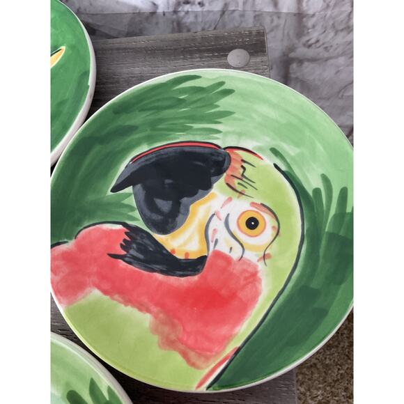 Pottery Barn Tropical Parrots Plates Toucan Cockatiel Cockatoo & Parrot Set of 5 - Picture 5 of 8